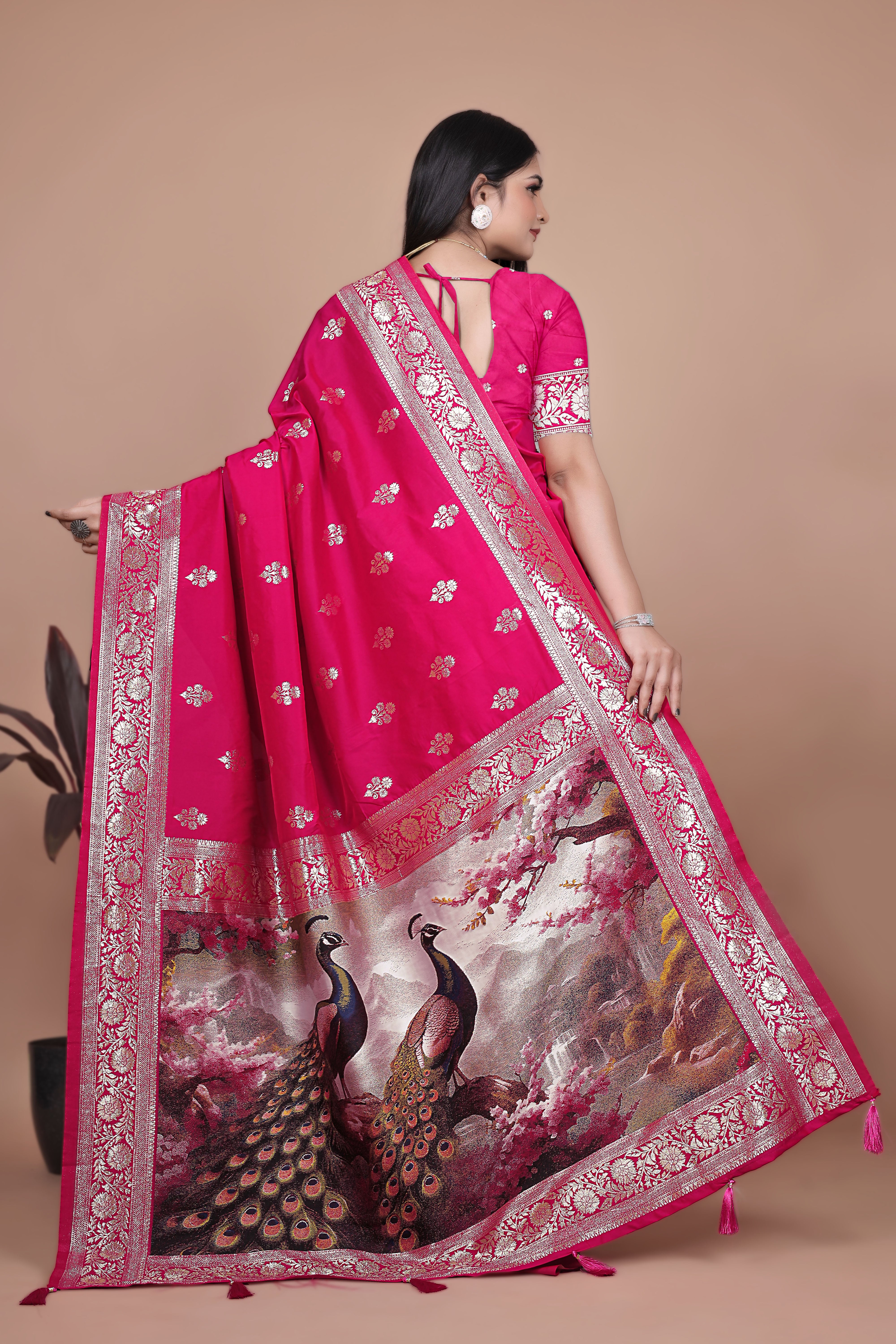 Royal Purple Banarasi Silk Saree with Peacock Pallu Design